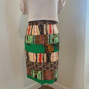 Vintage layered Ankara fabric patchwork pencil skirt